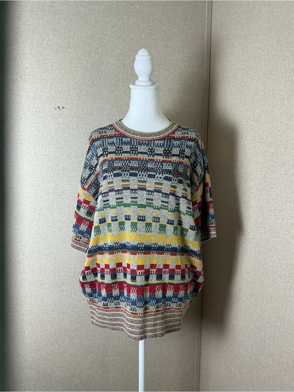 Missoni Multicolor Geometric Short-Sleeve Knit Sweater